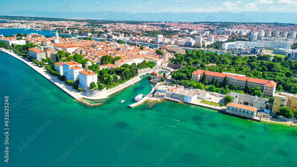 Fototapeta premium Aerial view of Zadar cityscape along the sea, Croatia
