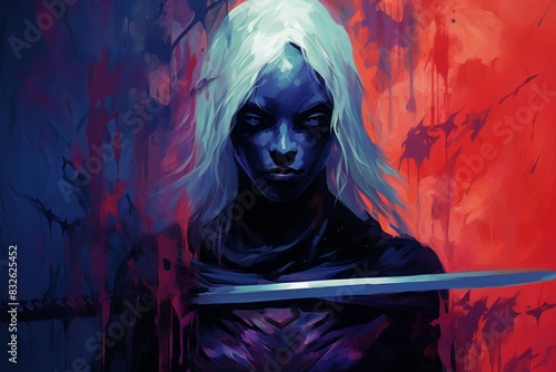 A drow assassin  skilled in the art of dual-wielding deadly daggers and moving unseen in the darkness. - Generative AI