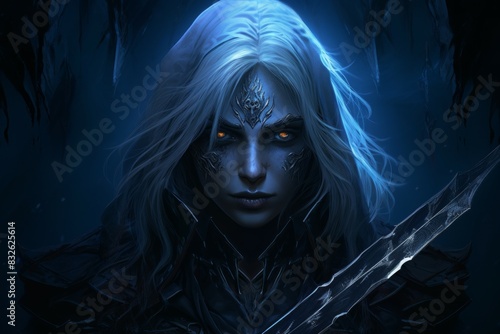 A drow assassin  skilled in the art of dual-wielding deadly daggers and moving unseen in the darkness. - Generative AI