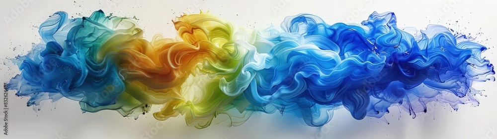 Abstract wave of collide blue, green, and yellow smoke. Best for banner abstract background. Abstract wave of collide blue, green, and yellow smoke. Best for banner abstract background.