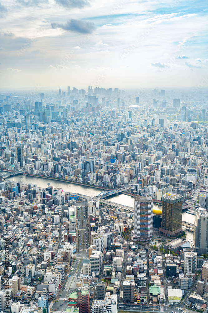 The skyline of Tokyo seen from the Skytree tower