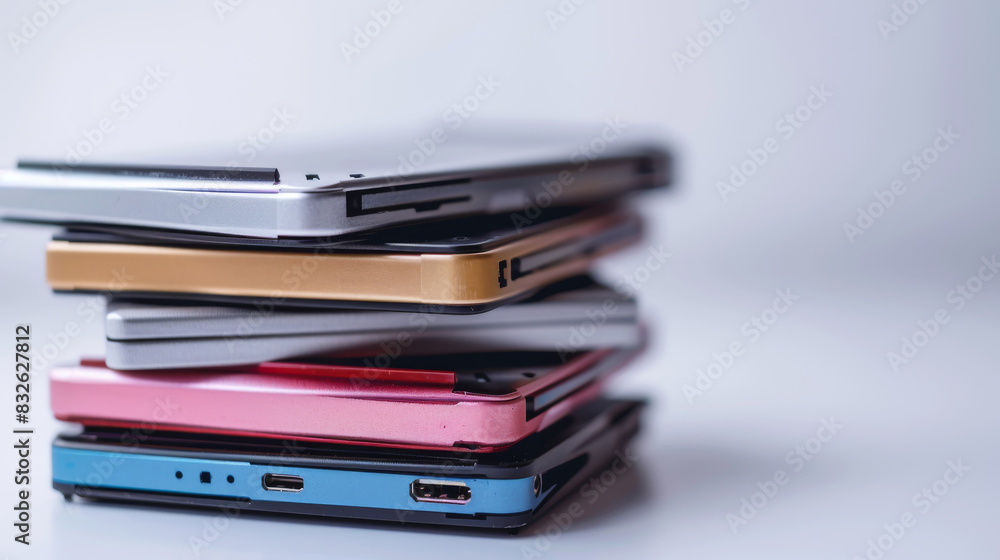 A stack of cell phones with different colors and sizes A stack of cell phones with different colors and sizes