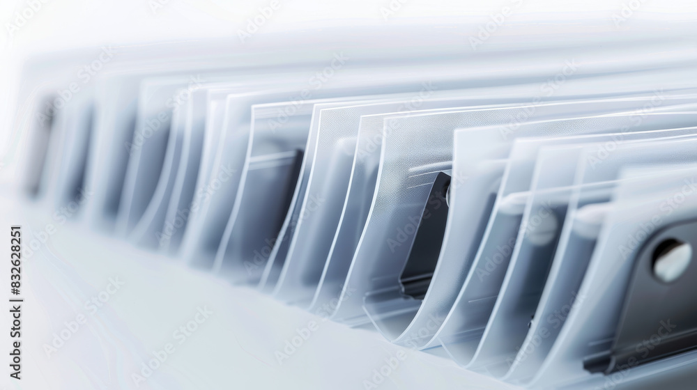 Fototapeta premium A stack of clear plastic folders with a silver clip on the top