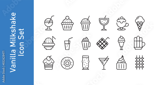 Vanilla milkshake icon set with vector collections. 