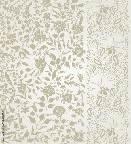 wedding card design, traditional paisley floral pattern , royal India	