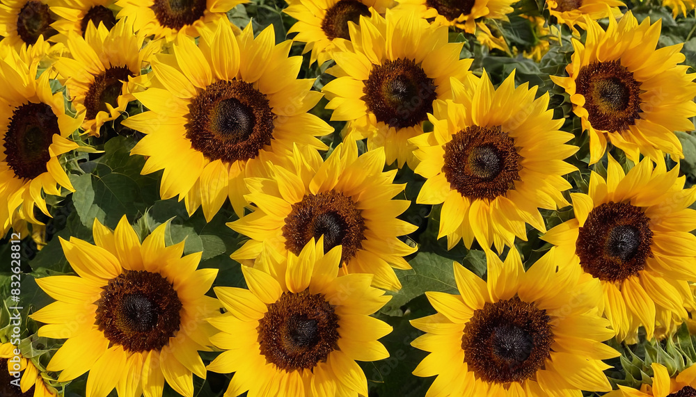 Numerous sunflowers standing tall in a vast field under the bright sun Numerous sunflowers standing tall in a vast field under the bright sun