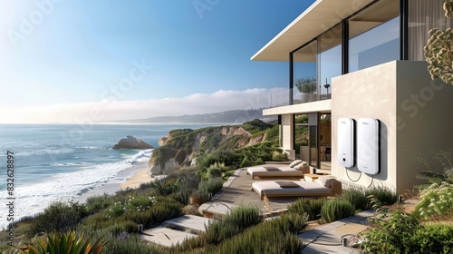 A house with a large patio overlooking the ocean