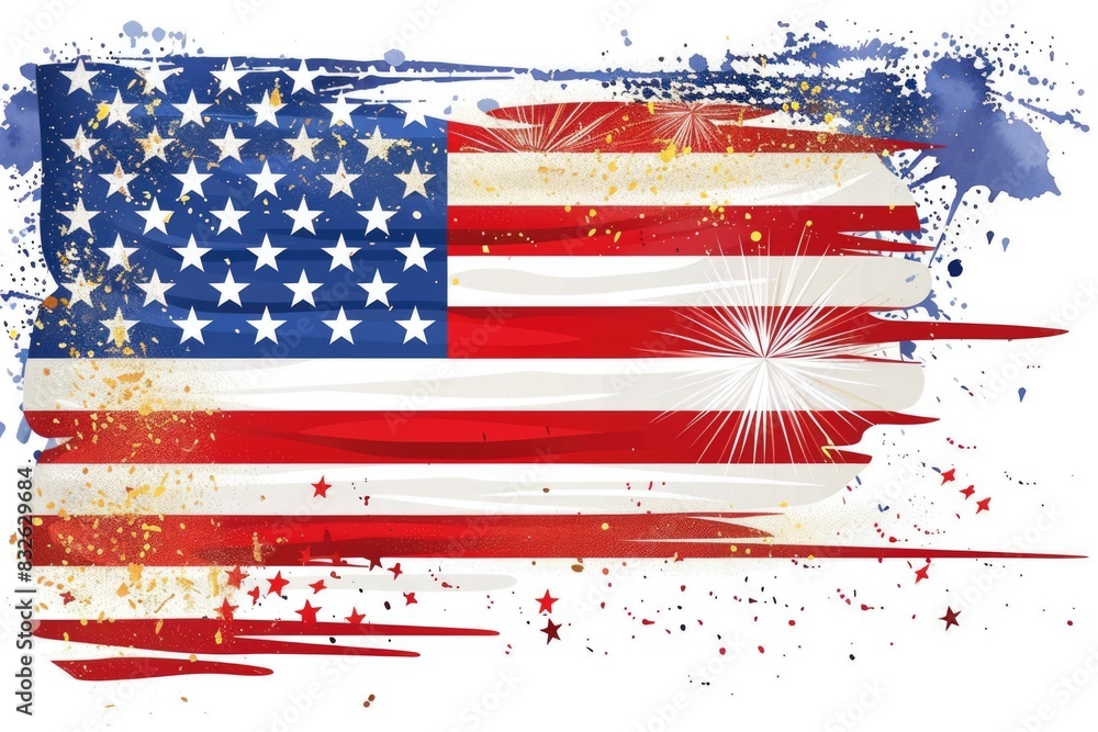 4th of July USA Independence day banner background design of painted American flag illustration 4th of July USA Independence day banner background design of painted American flag illustration