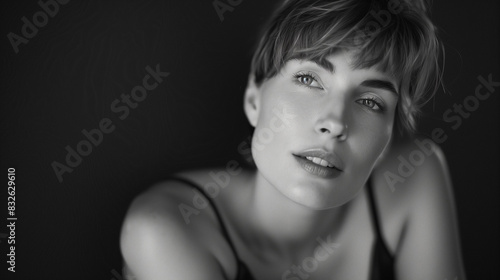 Gentle portrait of a young female with short hair in soft light