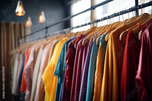 Colorful Display of Dresses on Hangers in Modern Boutique with Natural Lighting