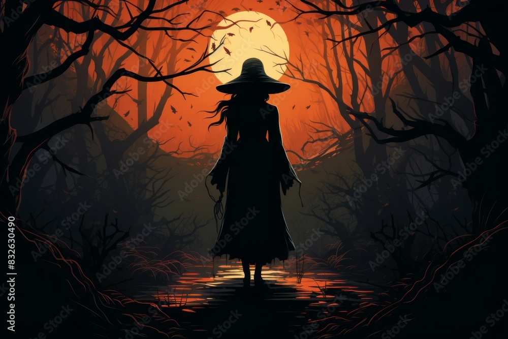 A reclusive and mysterious witch, living deep in the enchanted forest and harnessing dark magic. - Generative AI A reclusive and mysterious witch, living deep in the enchanted forest and harnessing dark magic. - Generative AI
