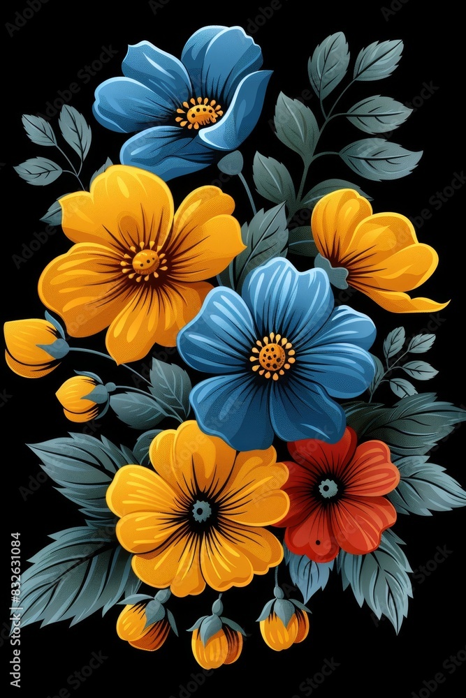 Bunch of Flowers on Black Background Bunch of Flowers on Black Background