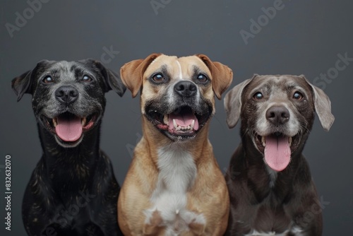 Group of funny dogs on a gray background