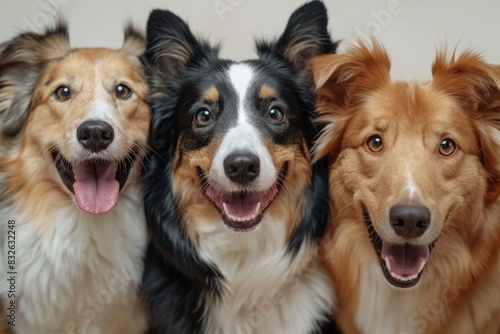 Group of funny dogs on a gray background