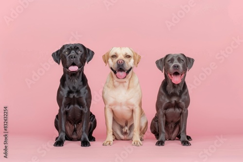 Group of funny dogs on a pink background