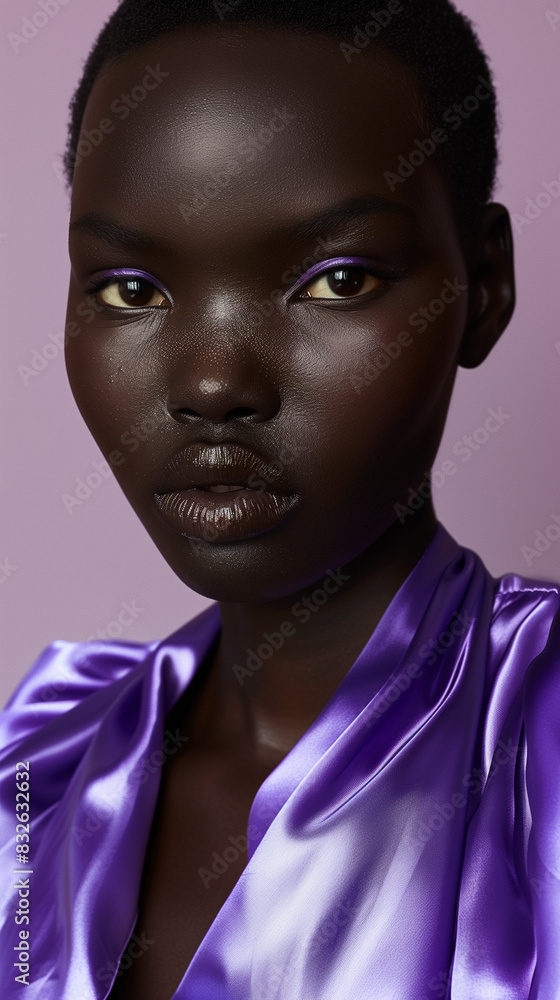 Close-up of a woman with glowing skin in elegant silk garment Close-up of a woman with glowing skin in elegant silk garment