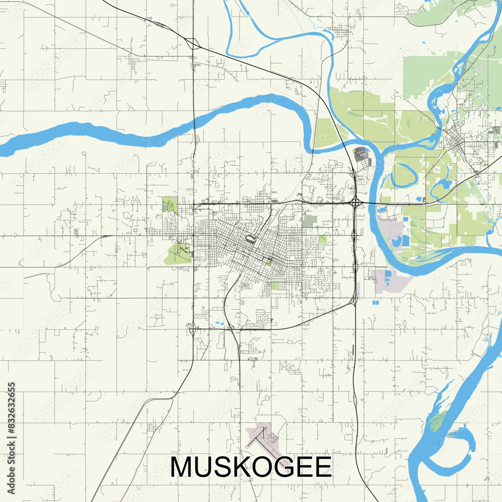 Muskogee, Oklahoma, United States map poster art