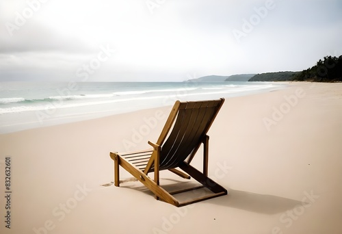 a beach chair is on the sand in the sand.