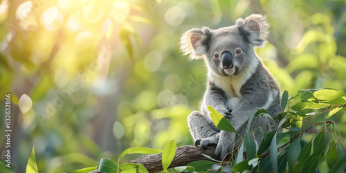 Koala on tree background with copy space.