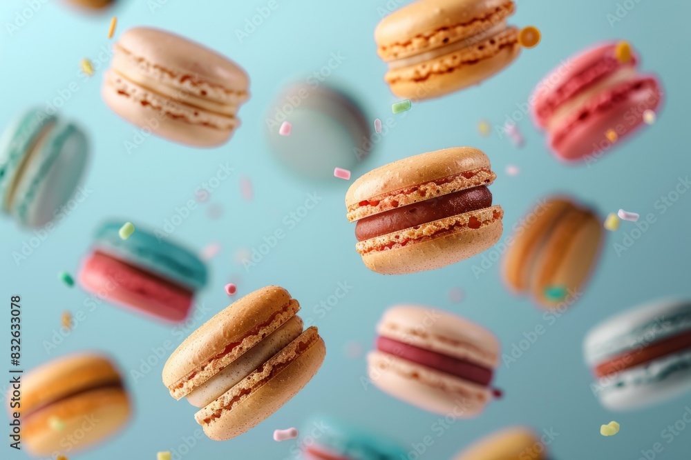 Levitating falling cakes desserts macarons Levitating falling cakes desserts macarons