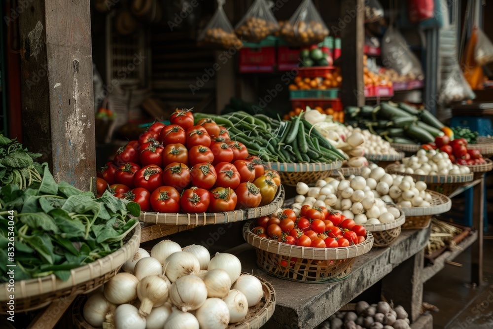 Fresh vegetables on showcase at the market Fresh vegetables on showcase at the market