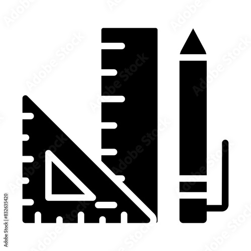 Pencil with scale, icon of stationery 

