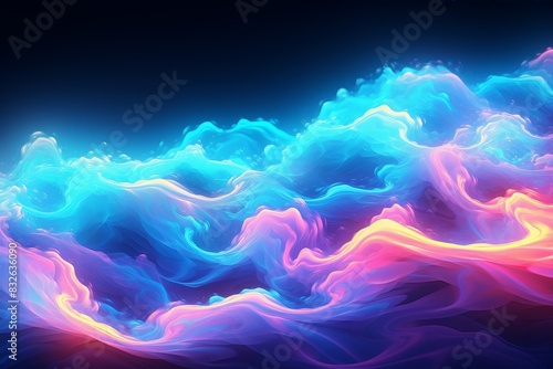 Fluorescent flowing clouds, glowing, with patterns like waves and clouds, beautiful,whimsically,realistic rending