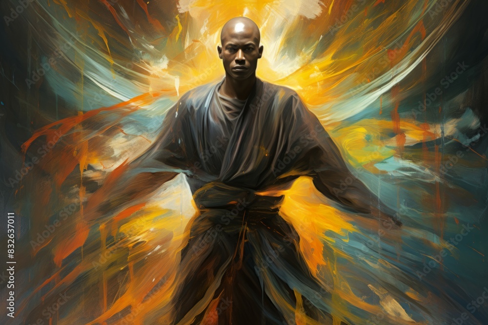 Fototapeta premium A swift and agile monk, mastering martial arts and harnessing inner ki energy. - Generative AI