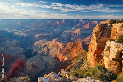 A breathtaking panoramic view of the Grand Canyon at sunrise  showcasing the vastness and beauty of this natural wonder.