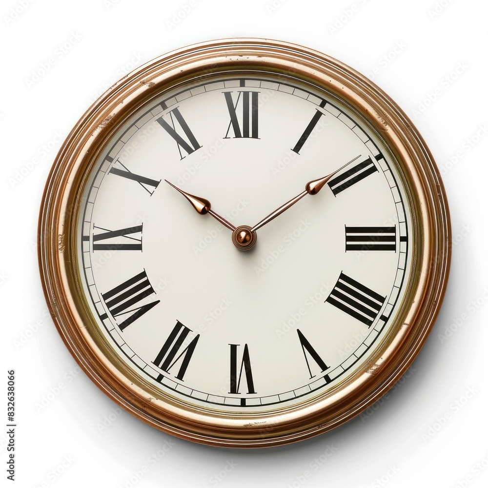 High-resolution image of a stylish clock isolated on a white background, showcasing its details and design.