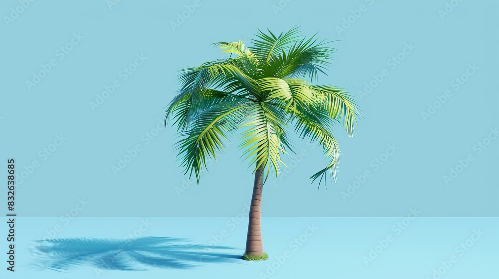 Obraz premium lush escape: vibrant palm tree against serene blue backdrop.