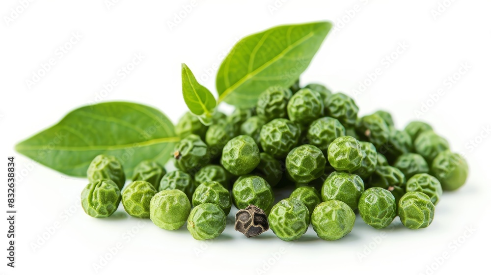 A bunch of green peppers are on a white background A bunch of green peppers are on a white background