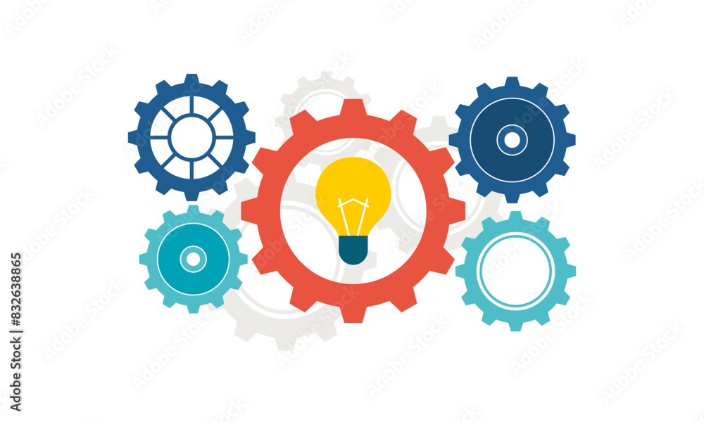 The concept of finding great ideas. Flat Design of Topic of New Ideas and thoughts.
Creativity and inspiration in a modern style with a light bulb and gears The concept of finding great ideas. Flat Design of Topic of New Ideas and thoughts.
Creativity and inspiration in a modern style with a light bulb and gears