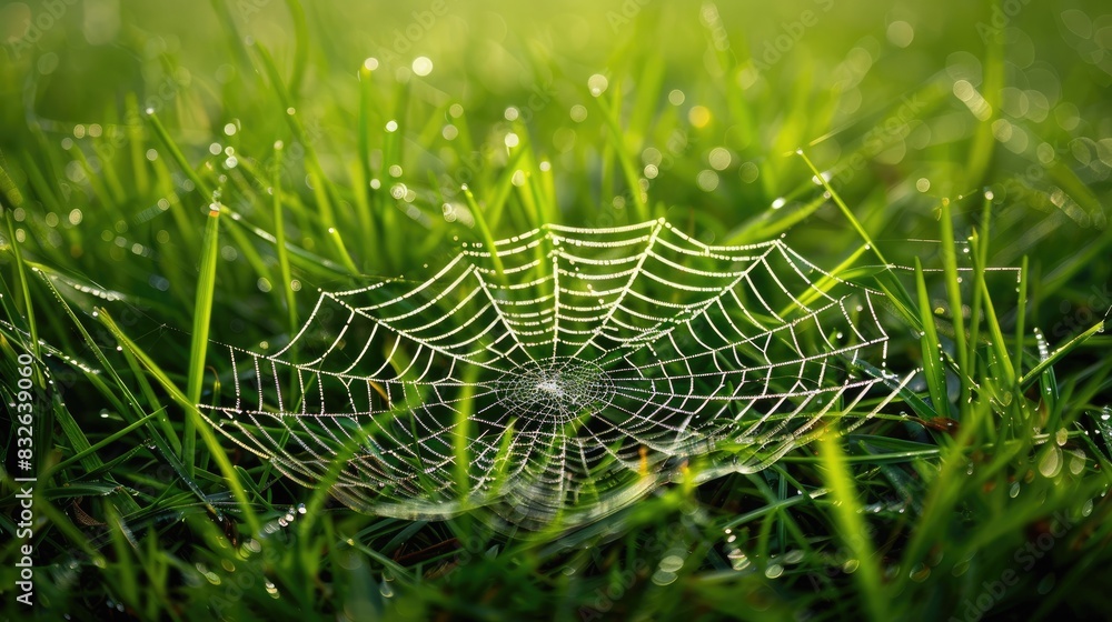 Spider s Web in the Center of Green Grass