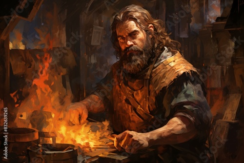 Wallpaper Mural A dwarven blacksmith, renowned for skill in crafting legendary weapons and armor. - Generative AI Torontodigital.ca