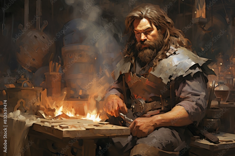 A dwarven blacksmith, renowned for skill in crafting legendary weapons and armor. - Generative AI A dwarven blacksmith, renowned for skill in crafting legendary weapons and armor. - Generative AI