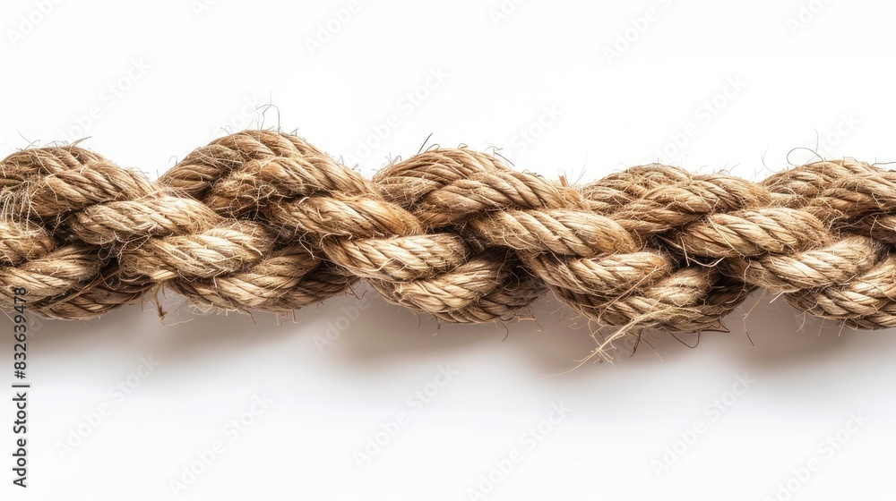 Fototapeta premium White background showcasing a lengthy ancient rope crafted from natural material