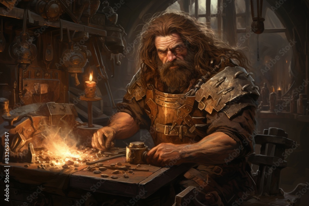 A dwarven blacksmith, renowned for skill in crafting legendary weapons and armor. - Generative AI