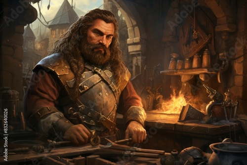 A dwarven blacksmith, renowned for skill in crafting legendary weapons and armor. - Generative AI © Sidewaypics