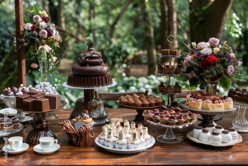 Elegant Chocolate-Themed Afternoon Tea with Vintage Decor and Floral Arrangements - Perfect for Spring Celebrations