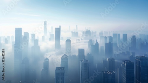 A panorama of a city skyline blanketed by smog  illustrating the impact of air pollution on urban environments
