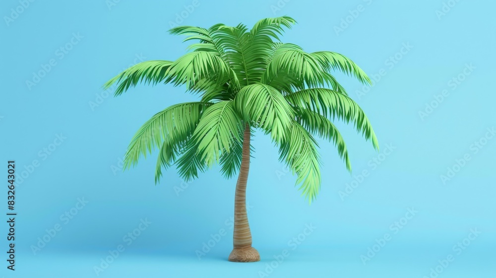 Obraz premium vibrant palm tree against serene blue background.