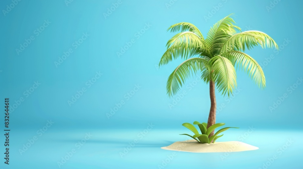 serene tropical vibes: 3d palm tree against blue background. serene tropical vibes: 3d palm tree against blue background.