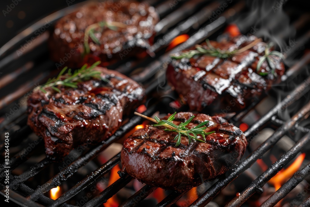 Sizzling meat on the grill with hot coals, juicy and tender, outdoor barbecue, summer vibes, highquality stock photo, isolated on white background Sizzling meat on the grill with hot coals, juicy and tender, outdoor barbecue, summer vibes, highquality stock photo, isolated on white background