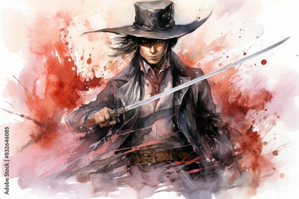 A vampire hunter, wielding a silvered blade and devoted to eradicating undead creatures. - Generative AI A vampire hunter, wielding a silvered blade and devoted to eradicating undead creatures. - Generative AI