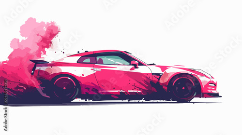 Illustration of a sports car with smoke from the wheels on a white background.