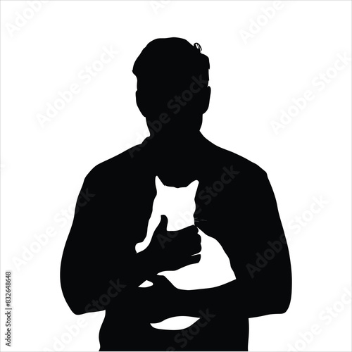  Cat lover silhouette on a white background.