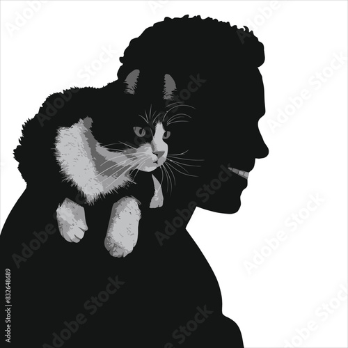  Cat lover silhouette on a white background.