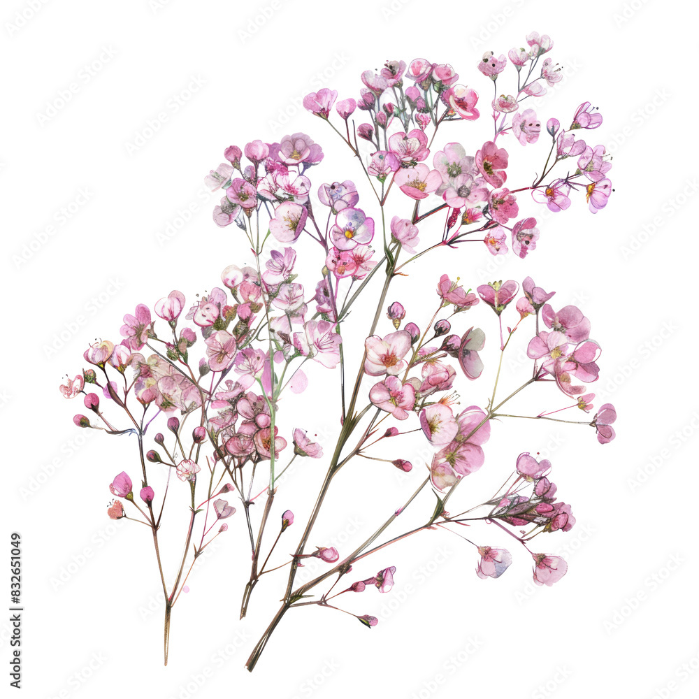 Fototapeta premium A pink cherry blossom branch with a pink cherry tree in the background