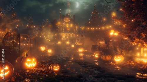 Enchanted Halloween Night - Spooky Pumpkin Pathway with Fairy Lights